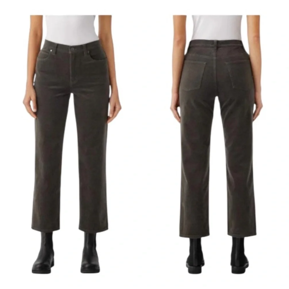 Eileen Fisher Organic Cotton Stretch Corduroy Straight Ankle Pants L (14-16) GRV